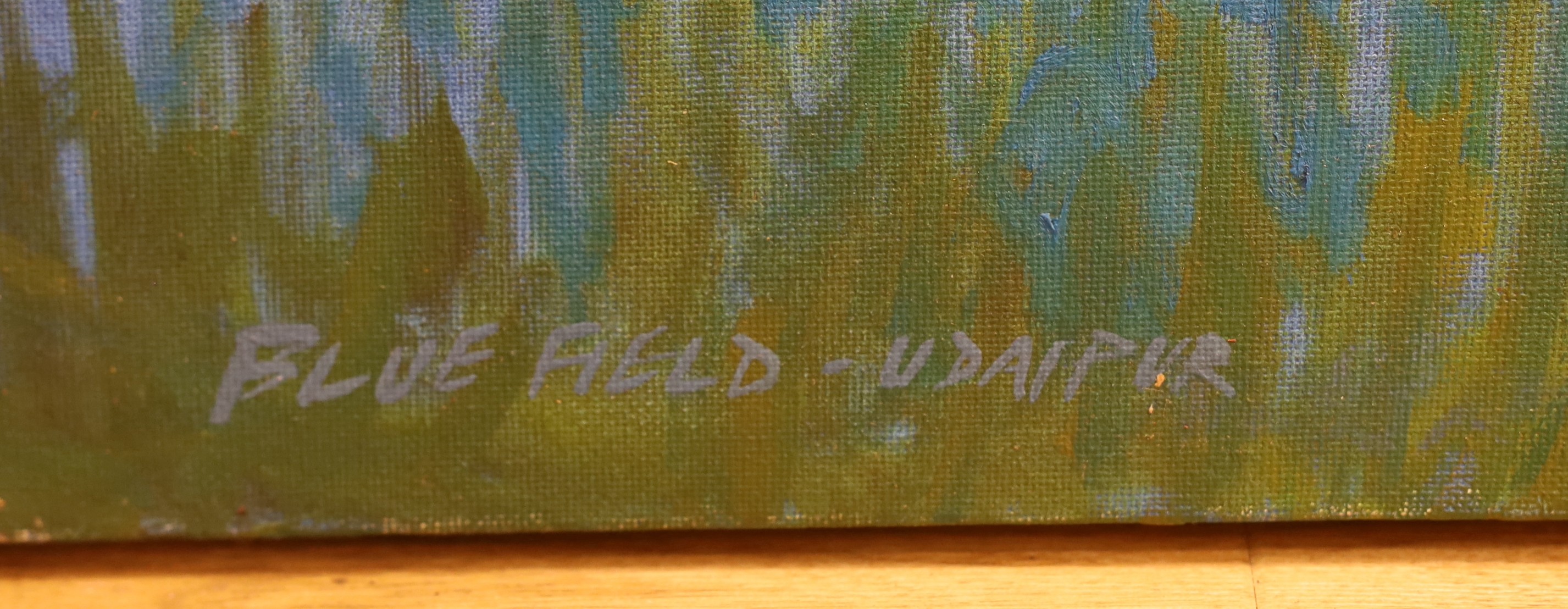 Cyril Mount (1920-2013), oil on canvas, 'Blue Field - Udaipur', signed and dated '05, 61 x 61cm, unframed
